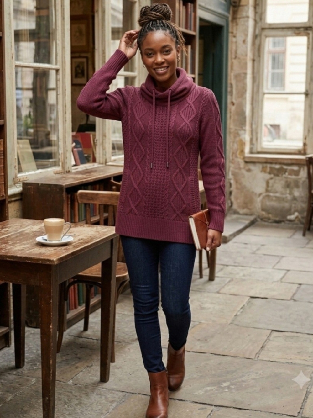 L.L. Bean Signature Cable Knit Cozy Cottagecore Autumn Winter Funnelneck Sweater - Picture 2 of 9